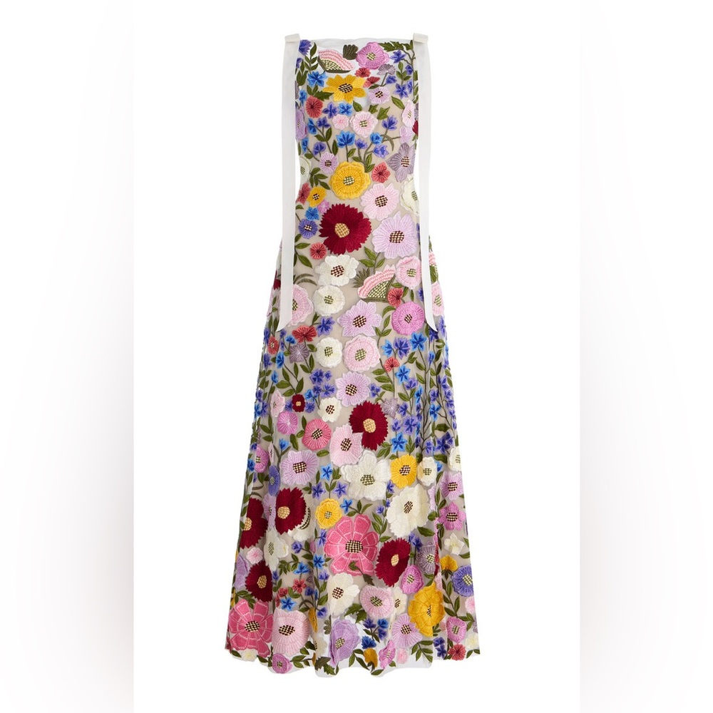 Rachel Gilbert Nya Floral-Embroidered Tulle Gown